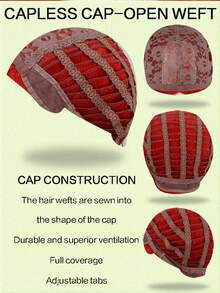 26英寸合成纤维假发 - 长款自然玫瑰网帽红色卷发假发，中分，耐热，适合女性，优雅风格，耐热假发，派对假发，质地柔软假发 - 彩色 - 查看 9