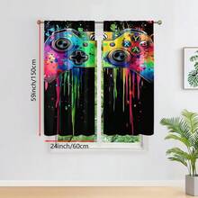 2 pezzi Tende colorate con stampa di arte di giochi - 100% fibra di poliestere lavabile in lavatrice, con motivi di controller di gioco colorati e effetti di spruzzi, decorazione per soggiorno e camera da letto in tutte le stagioni, stile moderno per casa con occhielli, tessuto, adatto per la privacy, 160 g/m² - Multicolore - 2 pezzi - Visualizzare 10