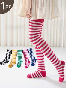 1 chiếc quần tất/legging kẻ sọc nhiều màu sắc cho trẻ em, phù hợp mọi mùa - Nhiều màu - Xem 1