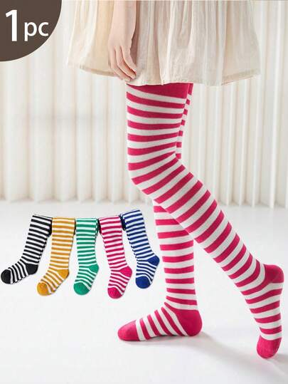 1pc Kids Colorful Striped Tights, Leggings, All Season