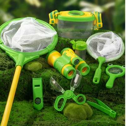 Kids Outdoor Adventure Insect Collecting Set, Suitable For Elementary School And Kindergarten Bug Catching Toys, Includes Magnifier, Observation Box, Insect Tweezers, Storage Bag, Convenient For Outdoor Adventure, Spring Outing, Park Play And Insect Exploration Tool Kit.