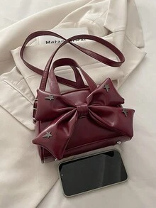 New Vintage Fashion Handbag, Zipper Closure, Lightweight Minimalist, Bow Decor, Adjustable Long Shoulder Strap, Small Capacity Crossbody Bag, Suitable For Women's Daily Life, Casual, Commute, Work, Vacation And Student Use - Burgundy - View 4
