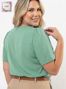 Women's Plus Size Elegant Short-Sleeve Modern Blouse In Duna Fabric, Sizes GG, G1, G2, G3, Summer/Work - 薄荷綠 - 查看 2