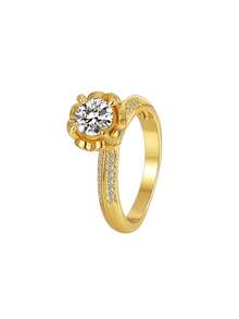 Charm-In Women's Gold-Plated Ring, Minimalist Floral Pave Design, Versatile Luxe Style For Daily Wear, Casual Or Commute, Fashionable Birthday Gift - Gold - View 5