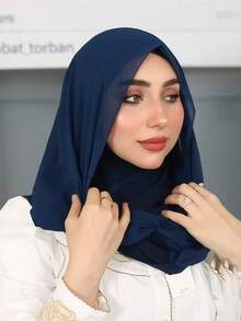 1 Peça Hijab Muçulmano Instantâneo Versátil de Cor Sólida para Mulheres, Estilo Pullover para Uso Rápido e Fácil, Minimalista Casual Elegante Clássico Versátil, Lenço de Chiffon com Touca Integrada, Tecido de Chiffon Macio, Material Confortável e Respirável, Adequado para Uso Diário - hijab instantâneo - Visão 4