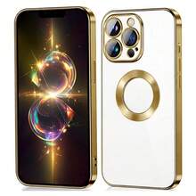 1pc Luxury Gold Electroplated Hollow Transparent Lens Film Soft Silicone Protective Case With Cooling Holes & CD Pattern For IPhone 16 Pro/16 Pro Max/16 Plus/16/15 Pro/15 Pro Max/15 Plus/15/14 Pro/14 Pro Max/14 Plus/14/13 Pro/13 Pro Max/13/12 Pro/12 Pro Max/12/11 Pro Max/11/11 Pro - Gold - View 2