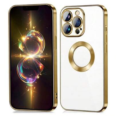 1pc Luxury Gold Electroplated Hollow Transparent Lens Film Soft Silicone Protective Case With Cooling Holes & CD Pattern For IPhone 16 Pro/16 Pro Max/16 Plus/16/15 Pro/15 Pro Max/15 Plus/15/14 Pro/14 Pro Max/14 Plus/14/13 Pro/13 Pro Max/13/12 Pro/12 Pro Max/12/11 Pro Max/11/11 Pro