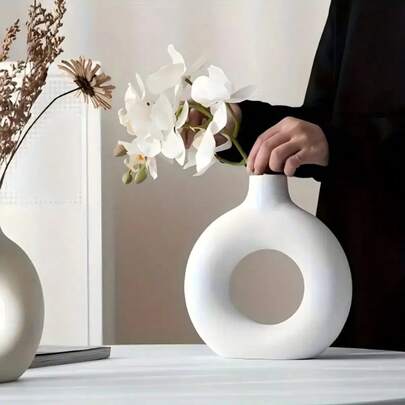 Jarrón de plástico minimalista con forma de rosquilla, maceta para una sola flor, decoración para el hogar y la sala de estar, arreglo de escritorio con jarrón floral redondo