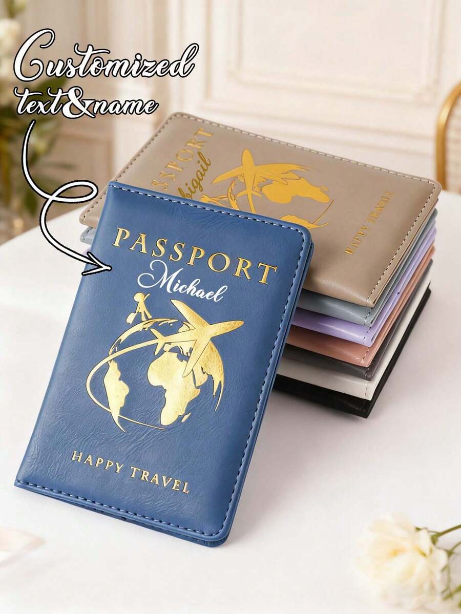 Customized Personalized Passport Holder, Customized Name Text Passport Cover, Leather Passport Protector, Travel Gift, Anniversary Gift, Christmas Gift, Valentine's Day Gift, Holiday/Vacation Gift, Minimalist Style - Multicolor - View 1