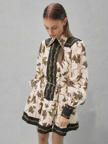 Women's Bohemian Print Short Dress With Long Sleeve Printed Lapel Casual Cardigan, Spring/Summer - Black - View 5