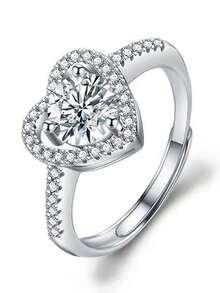 1枚可调节尺寸银色水钻蝴蝶结戒指，奢华不锈钢首饰，适合新娘、伴娘、婚礼、派对、日常佩戴 - 豪華愛心戒指 - 查看 14