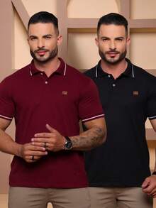 Kit Of 2 High Quality Polo Shirts 100% Cotton Men's Basic T-Shirt Autumn Spring Spring/Autumn Summer Winter All Spring/Summer Autumn/Winter Spring/Summer/Autumn Regular Fit Christmas Thanksgiving Valentine's Day Pride Month Teacher's Day Father's Day Polo Shirt - 瑪薩拉和黑色 - 查看 9