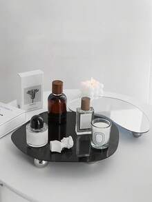 1pc Acrylic Tray, Black Mirror Reflection Asymmetrical Minimalist Aromatherapy Fragrance Photo Shooting Prop Background Decor Tray, Elegant French Style Home Decor Entryway Accessory, Jewelry Tray Storage, Makeup Room Decor, Room Decor - Multicolor - View 5