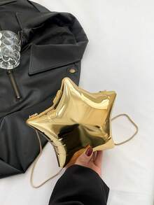 金星盒包，新款时尚闪亮休闲单肩斜挎包，女士 - 金色 - 查看 3