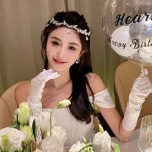 1pc Crown-Shaped Leaf & Water Drop Rhinestone Headband, Bridal Tiara, Fairy Princess Headpiece, Copper Alloy, Shiny, Suitable For Wedding, Birthday - Gold - View 7