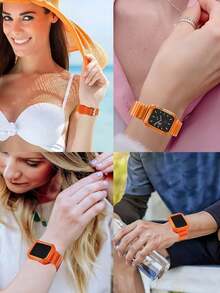 Glitter Bling Jelly Clear Band Case Compatible With Apple Watch Band With Bumper Case 49mm 46mm 45mm 44mm 42mm 41mm 40mm 38mm, Hard Crystal Clear Sport Strap Compatible With IWatch SE Ultra 3 2 Series 11 10 9 8 7 6 5 4 3 2 1 For Boy Girl Hollow No Include Watch - Multicolor - View 10