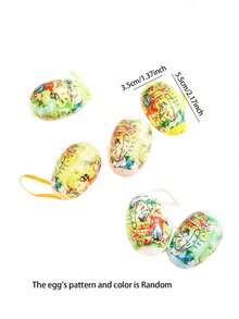 随机6/12个复活节彩色悬挂装饰彩蛋 | 兔子图案树挂饰，椭圆形复活节彩蛋装饰，适合复活节篮子、树装饰和派对 - 彩色 - 查看 2