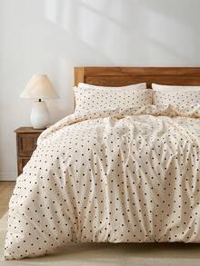 2/3 件套黑色圆点印花被套床上用品套装，纽扣封口被套 - 1 个被套和 1/2 个枕套，透气轻盈，送给爱人的好礼物（不含被芯），适合单人床、双人床、大号床、特大号床等各种尺寸。 - 彩色 - 查看 1