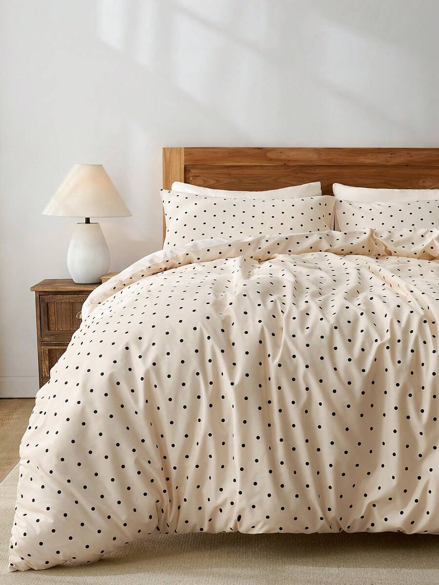 2/3 件套黑色圆点印花被套床上用品套装，纽扣封口被套 - 1 个被套和 1/2 个枕套，透气轻盈，送给爱人的好礼物（不含被芯），适合单人床、双人床、大号床、特大号床等各种尺寸。 - 彩色 - 查看 1