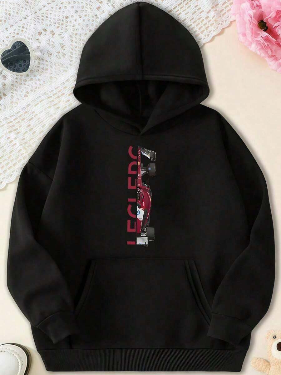Charles  Hoodie, F1 Merch, F1 Hoodie, Charles  Hoodie,  F1 Hoodie,Art Inspired F1 Racing Charles  Vertical Car & Name Graphic Hooded Sweatshirt, With Dynamic Racing Detail, Casual Wear Top Suitable For Spring Autumn Winter Machine Wash For Leisure And F1 Racing Events Including Sweatshirt Plus Size Clothesclearance  For Women - Black 10 - View 1