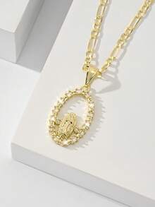 1 chiếc mặt dây chuyền hình Đức Mẹ Guadalupe rỗng bằng đồng khảm đá Zirconia kiểu Châu Âu cổ điển, phiên bản giới hạn, thích hợp làm quà tặng cho Giáng sinh, Lễ Tạ ơn, Halloween, Ngày của Mẹ, Ngày Valentine, bạn bè, cha mẹ đỡ đầu, Lễ Rước lễ lần đầu, đeo hàng ngày và cầu nguyện. - Vàng - Xem 4