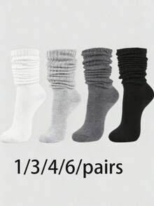 4 Pairs Women's Loose Knit Socks, Soft & Comfortable, Warm & Breathable, Fashion Versatile, Available In Black, White, Dark Gray, Light Gray, Perfect Gift For Hiking, Back To School, Halloween And Christmas - Multicolor - View 10