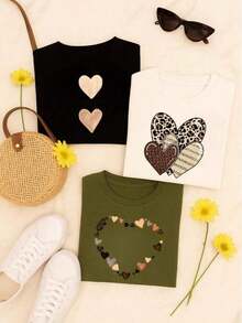 Kit 3 Blusas Femininas 100% Algodão Estampadas – Girassol, Margarida e Corações Moda Casual P M G GG - SORTIDAS - Visão 3