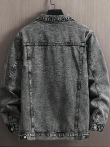 2026 Spring & Autumn New Men's Thick Denim Jacket, Washed Black & Gray Casual Denim Jacket, Street Style - Grey - View 2