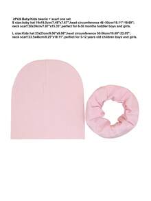 Set de 2 piezas de gorro y bufanda de unicolor para niños, gorro y bufanda de punto cálidos para niñas pequeñas/grandes, primavera/otoño - Rosa Pálido - Ver 4