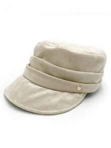 1顶复古心形金属装饰平顶报童帽，仿麂皮褶皱马术帽，艺术家帽 - 彩色 - 查看 13