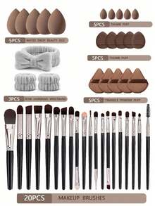 45pcs Complete Makeup Brush Set, Including 20pcs Makeup Brushes (Powder Brush, Blush Brush, Highlighter Brush, Eyeshadow Brush), 1pc Makeup Sponge (6pcs Liquid Makeup Sponges, 6pcs Mini Sponges, 12pcs Finger Sponges), 6pcs Makeup Wedges, 1pc Makeup Brush Cleaning Bowl,Giveaways,Professional Makeup Brushes,Complete Makeup Set - Multicolor - View 11