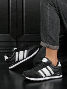 Men's Casual Shoes Retro Running Shoes, Black & White Low-Top Lace-Up Sneakers, Streetwear, Non-Slip , PU Leather, Lightweight & Soft, Minimalist Streetstyle, Birthday Gift - Black and White - View 5