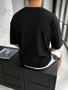 GRDR Camiseta de manga corta con textura de punto, nueva camiseta interior casual de cuello redondo para hombre de primavera/verano - Negro - Ver 2