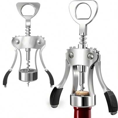 Zinc Alloy Wing-Shaped Bottle Opener, Heavy Duty Manual Multi-Function Cork Screw, Suitable For Waiters, Silver