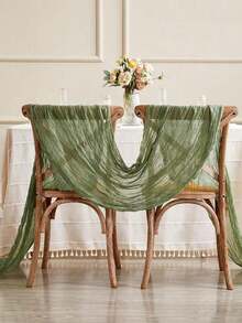1pc Cheese Cloth Table Runner Crinkle Fabric Tablecloth For Wedding Bridal Birthday Party Long Table & Round Dining Table Centerpiece Decor - Green - View 5