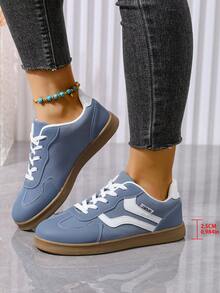 Adidași plați retro cu model patchwork pentru femei, mărime plus, stil european și american nou 2026 - Albastru - Vizualizare 4