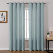 Bộ 1/2 rèm cửa giả vải lanh, thích hợp cho phòng khách, phòng ngủ, tạo sự riêng tư, rèm cửa dệt bằng vải bố mộc mạc, hơi trong suốt, có khoen treo, lọc ánh sáng, màu be, xanh lá cây nhạt, xám đậm, trắng. - Màu xanh lam - Xem 18