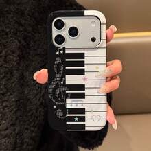 Retro Black & White Piano, Cute Little Stars, Music Notes, Heart Shaped Creative Hard Shell Full Body Shockproof Personalized Phone Case Compatible With IPhone 16 Pro, 15, 14, 13, 12, 11 Pro Max, 7/8 Plus Series - Multicolor - View 6