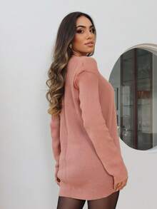 Sarah Ribbed Knit Cardigan Long Sleeve Jacket - Rusty Rose - View 3