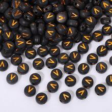 200/500/1000 piezas Cuentas con patrón de letras doradas sobre base negra de 4x7mm para hacer collares y joyería DIY - Fondo negro con letras doradas - Ver 33