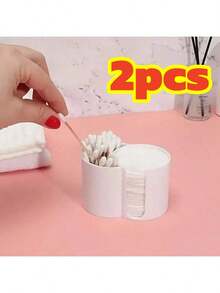 2-In-1 Cotton Swab & Makeup Pad Storage Box, Dual Compartment Bathroom Organizer, Space-Saving Vanity Tidy, Desktop Cotton Swab & Makeup Remover Pad Holder, Dual Hole Round Powder Puff Storage Box, Suitable For Bathroom, Bedroom, Dining Room, Living Room, Back To School (Random Style & Color) - Multicolor - View 14