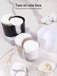 2-In-1 Cotton Swab & Makeup Pad Storage Box, Dual Compartment Bathroom Organizer, Space-Saving Vanity Tidy, Desktop Cotton Swab & Makeup Remover Pad Holder, Dual Hole Round Powder Puff Storage Box, Suitable For Bathroom, Bedroom, Dining Room, Living Room, Back To School (Random Style & Color) - Multicolor - View 2