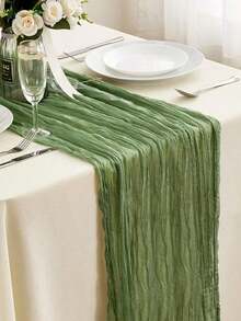 1pc Cheese Cloth Table Runner Crinkle Fabric Tablecloth For Wedding Bridal Birthday Party Long Table & Round Dining Table Centerpiece Decor - Green - View 6
