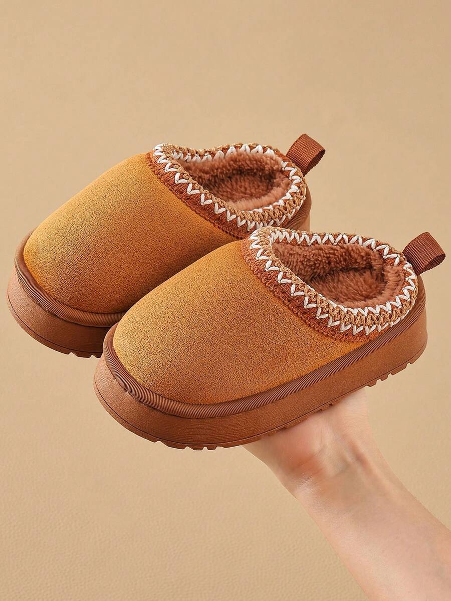 Kids Autumn/Winter Slippers, New Simple Design, Girls Indoor Home Warm Plush, Boys Thickened Fluffy Slippers - Màu Khaki - Xem 1