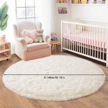 1pc Round Plush Soft Fluffy Rug - Modern Minimalist Polyester Indoor Carpet, Woven Knitted Rug, Suitable For Living Room, Bedroom, Game Room, Dorm, Sofa, Teen Room Decor, Study And Entertainment Area - Easy To Clean, Creates Cozy Ambiance - Beige - View 36