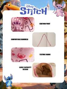 Disney 1 Pc Officially Licensed Lilo & Stitch Angel Printed Pink Storage Bag Lightweight Tote Bag, Cute Cartoon Shoulder Bag For Daily Use,For Women/Girls/Students, For Daily/Outing/Shopping/Valentine's Day Laundry Bag Laundry Storage Garment Bag Waterproof Bag Storage Bags Clothes Organizer Clothes Storage Clothes Bag Storage For Clothes Travel Essentials Travel Organizer - Pink - View 10