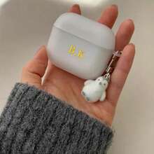 Customized (2 Pieces Set, Including Penguin Lanyard) Minimalist Transparent Japanese-Style Creative Earphone Case, Cute Plush Penguin Lanyard Earphone Case, Compatible With Air Case Pods1/2 And Pods Pro 3, Customized Letter Name, Valentine's Day Gift, Good Birthday Gift, Holiday Gift, Gift For Her - White - View 4