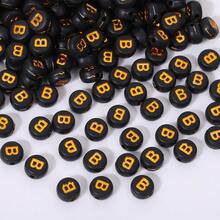 200/500/1000 piezas Cuentas con patrón de letras doradas sobre base negra de 4x7mm para hacer collares y joyería DIY - Fondo negro con letras doradas - Ver 19
