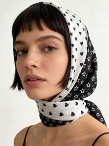 1条点状五角星印花女士头巾，轻薄透气，适合日常佩戴，可作配饰或女孩连衣裙面纱。 - 白色 - 查看 2