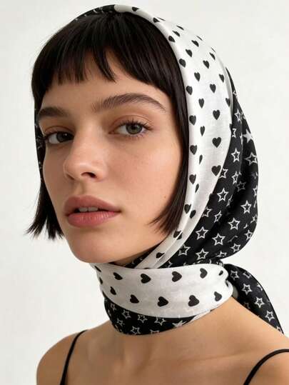  1条点状五角星印花女士头巾，轻薄透气，适合日常佩戴，可作配饰或女孩连衣裙面纱。